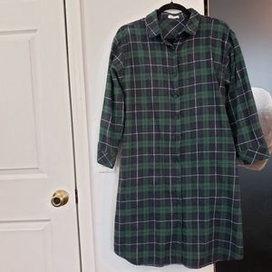 Green Blue Flannel Shirt Dress